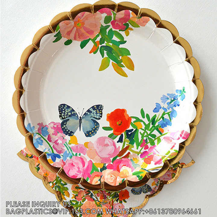 Disposable, Recyclable, Sustainable, Party Decoration Paper Plate Blue Tea Party Theme Tableware Paper Plate Set