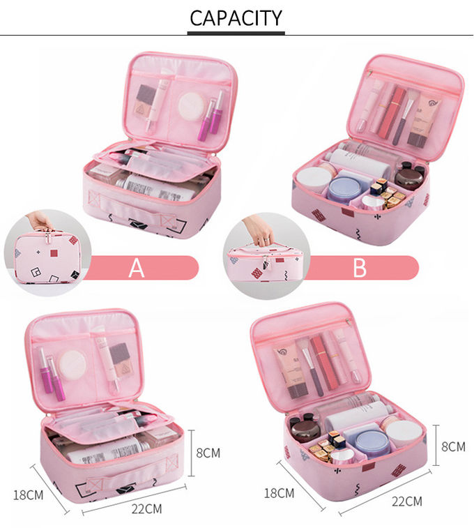 Printed Pattern Oxford Fabric Makeup Storage Bag with Double Zipper