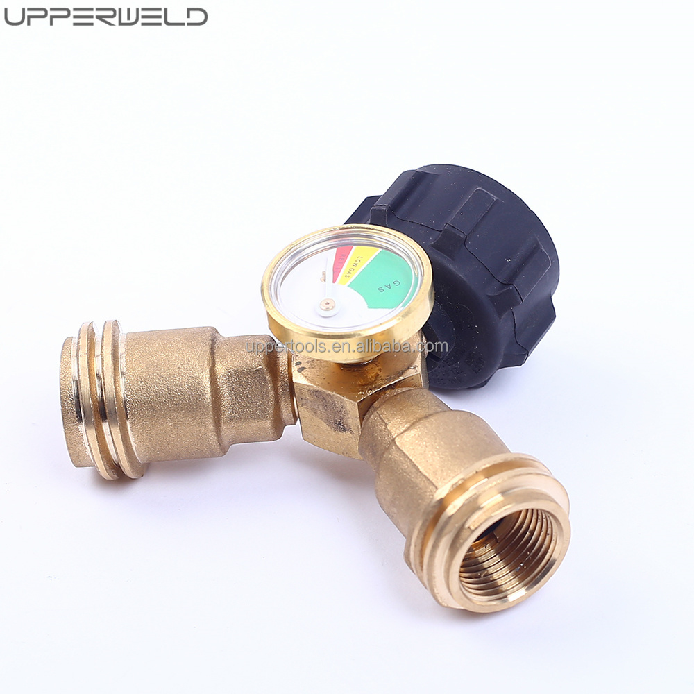 Outdoor Propane Tank Y-Splitter with Level Indicator Gauge and QCC-1 Thread Outlet