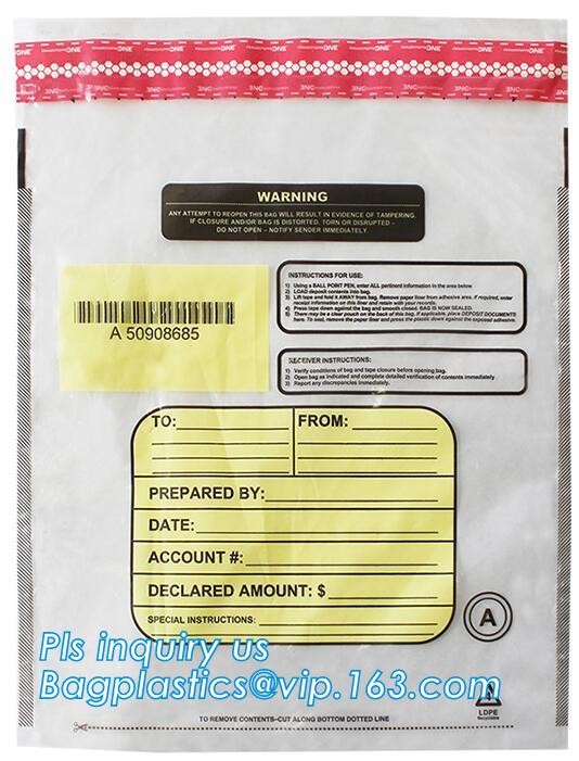 Security plastic bag with adhesive tape for cash, plastic money bag, Security Money Cash Bag For Airport/Bank and police