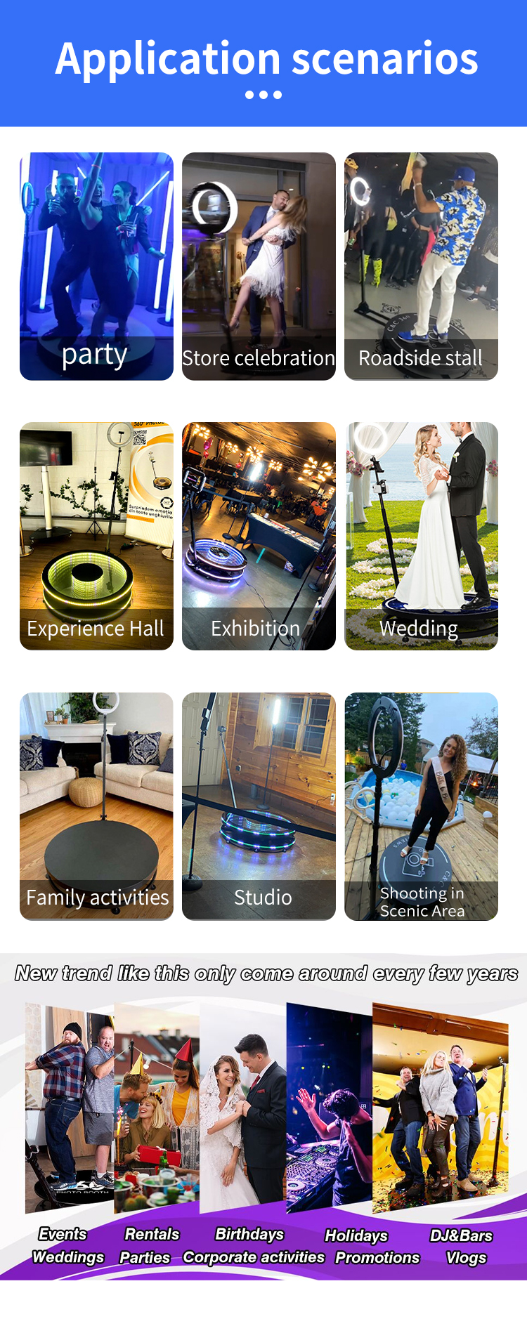 80-120CM Rotating Stand Square LED Ring Photo Booth with Strong Metal Tempered Glass