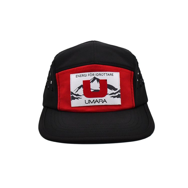 OEM 5 Panel Camper Cap Sports Running Embroidery Logo Woven Patch Lightweight