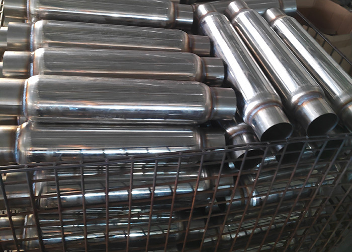 Black Painted Aluminized Steel 2 Chamber Mufflers 3.00 Center Inlet / 2.50 Dual Outlet