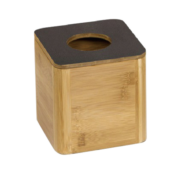 Custom Hotel Guestroom Resin Collection PU Leather And Wood Square Tissue Box