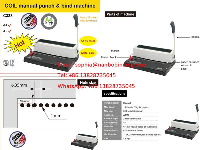 6.35mm Pitch A4 Paper Manual Coil Binding Machine For Office