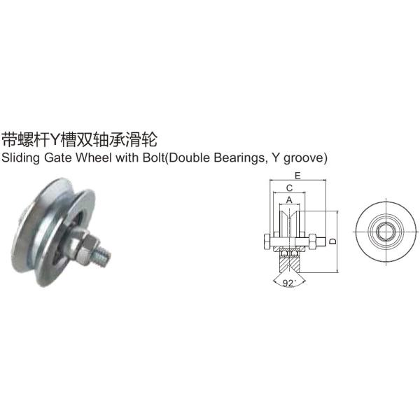 Various sizes Y groove double bearings galvanized steel sliding gate support wheel with bolt