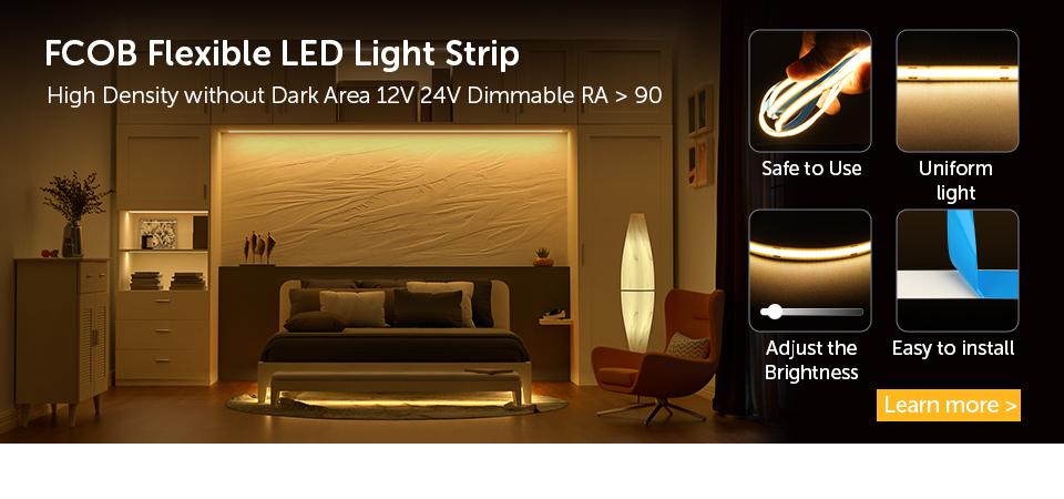 CCT Tunable White COB Flexible LED Strip High Density Flexible DC 24V