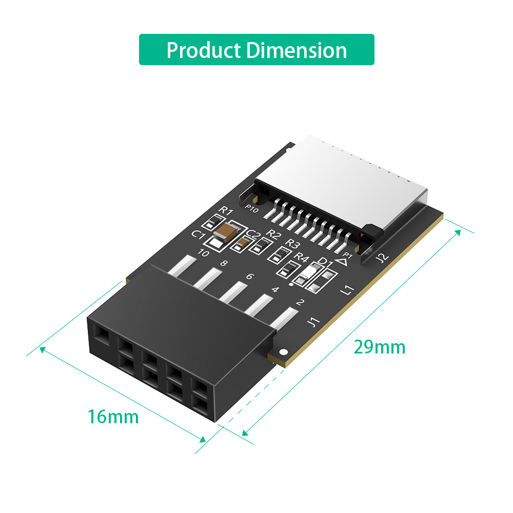 New Version USB 2.0 9pin Front Panel Header to Type-E Internal Adapter with 5V Power LED