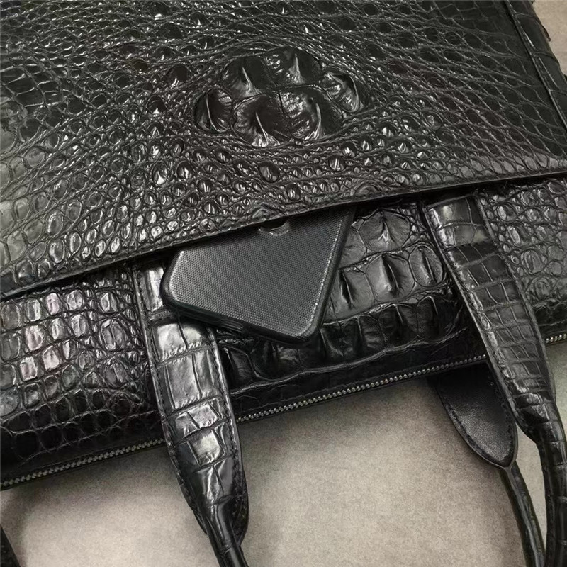 Exotic Genuine Crocodile Skin Businessmen ZIP Laptop Briefcase Authentic Alligator Leather Male Top-handle Working Purse