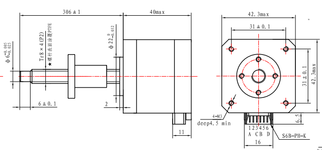 450mN.M 0.3kg Tr8*4 NEMA 17 Stepper Motor With Lead Screw
