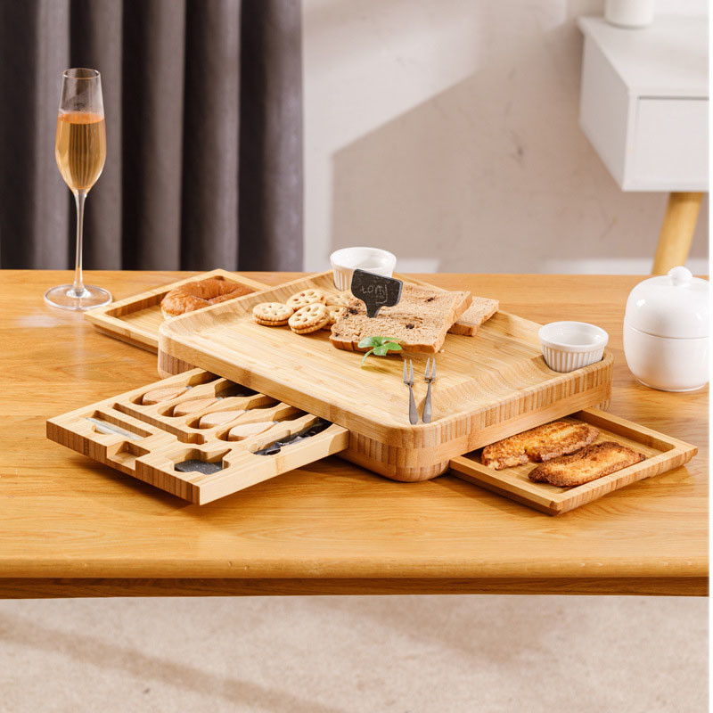 Bamboo Cheese Board With Slide Out knife Drawer