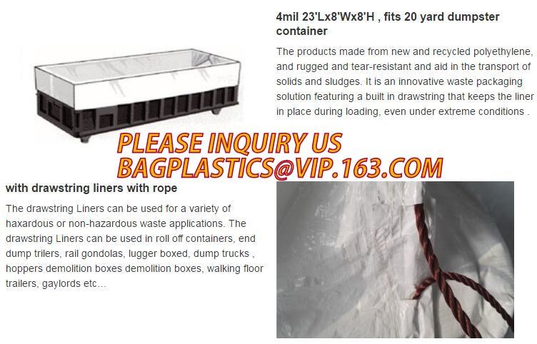 Waste Disposal Dumpster, Open Top Roll Off Drawstring Container Liners, Dumpster Liners, Facility Liners