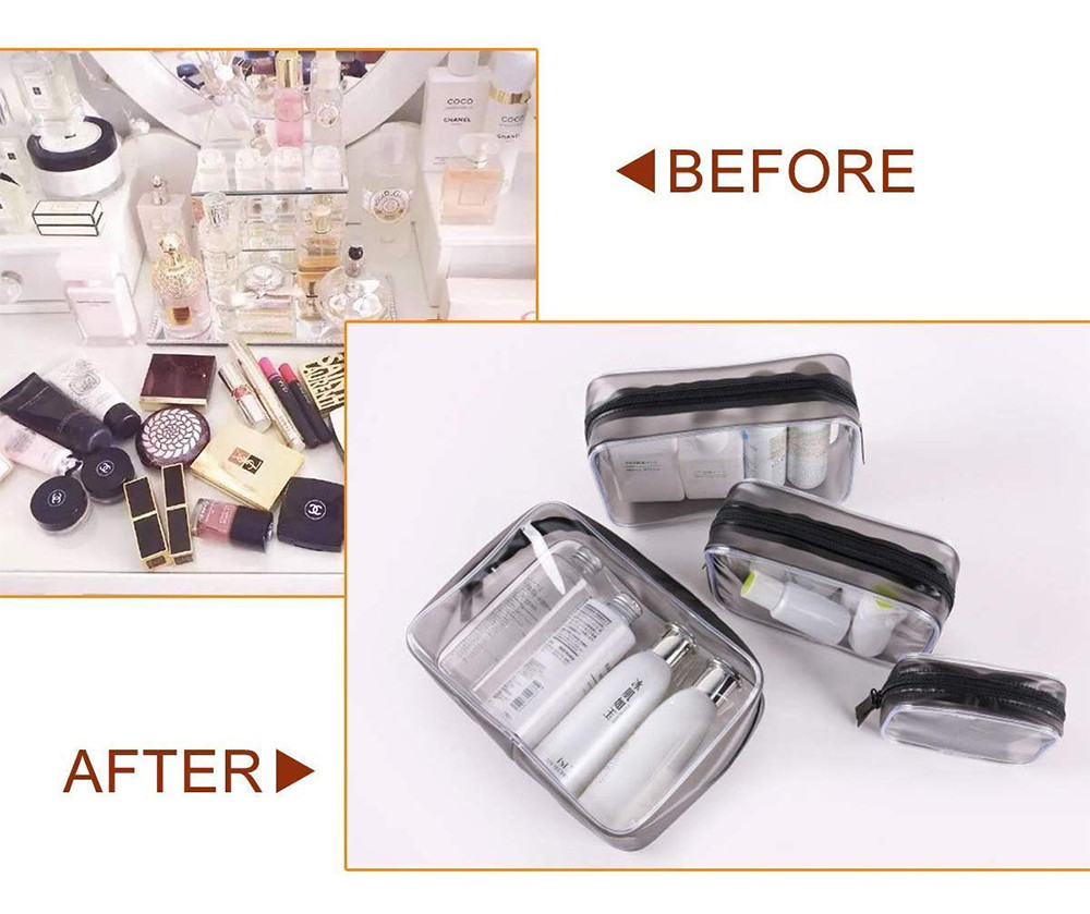 4 Pcs Waterproof PVC Zippered Toiletry Carry Portable Makeup Organizer Bag