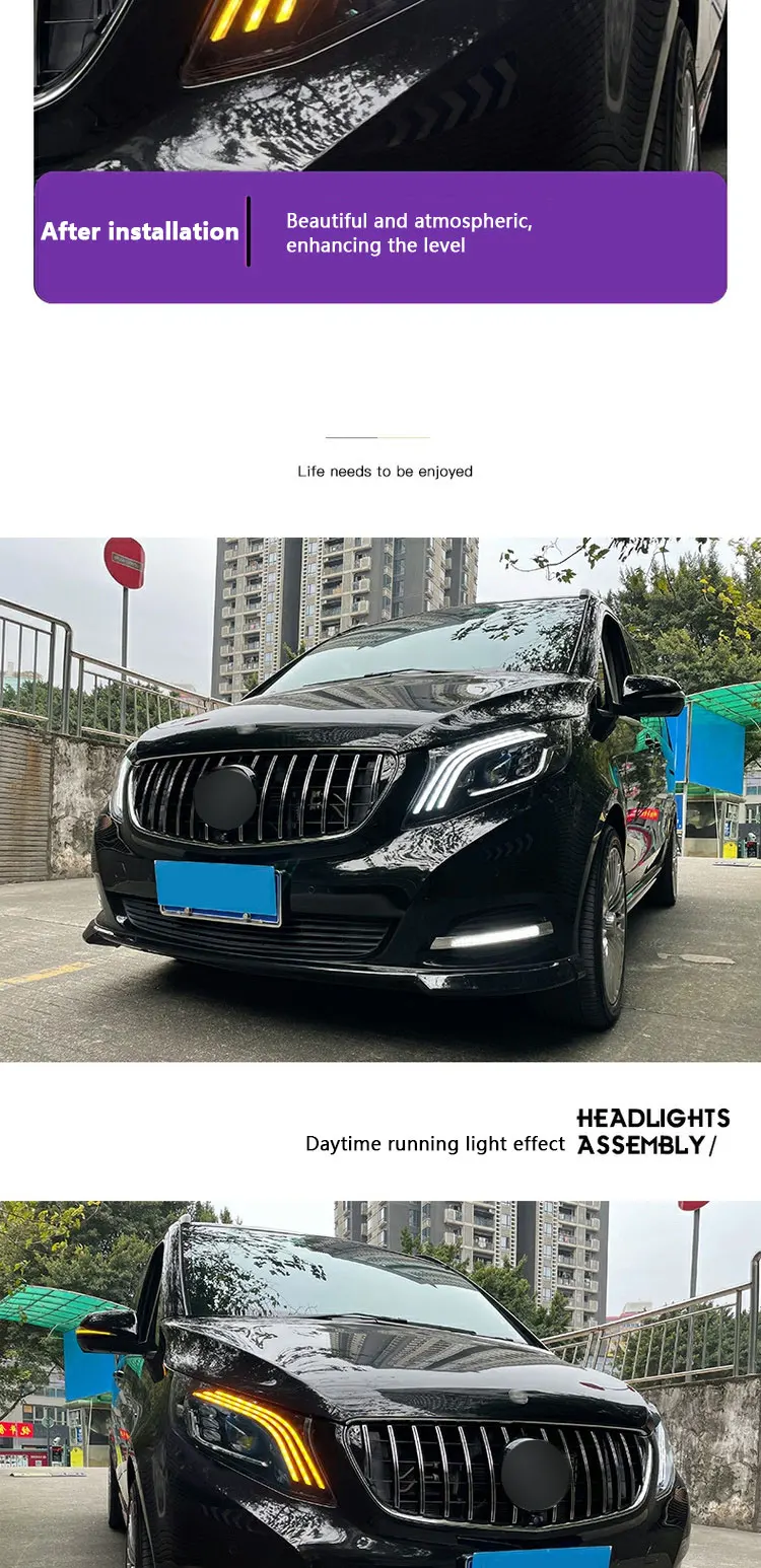 Headlight Assembly For Mercedes Benz VITO V Class 2016-2020 Retrofit Maybach DRL LED Light Yellow Flow Turn V260