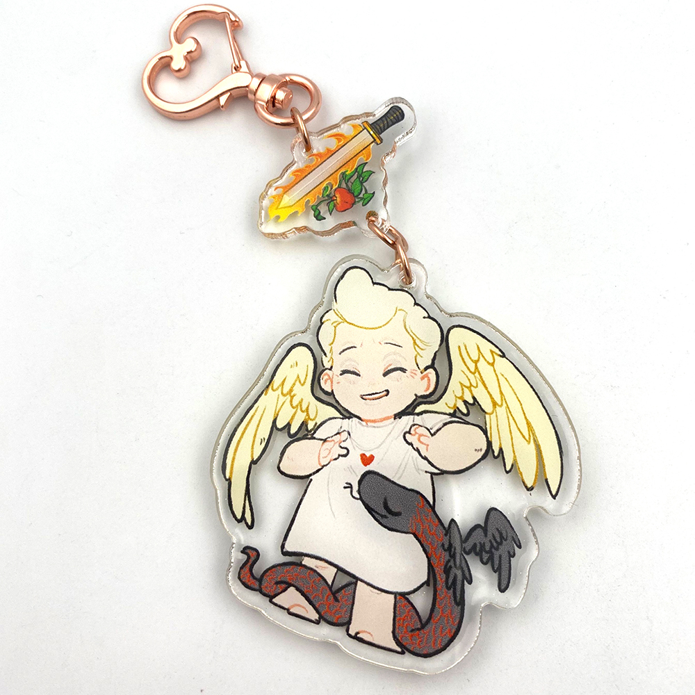Custom high quality small acrylic epoxy glitter charm plastic linked anime keychain for game fans souvenir