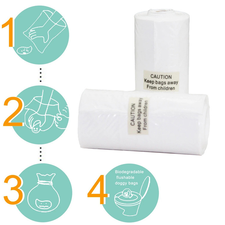 PVA White Earth Friendly Poop Bags , 30mic Water Soluble Biodegradable Bag