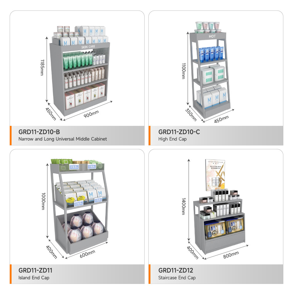 Retail Display Table Grey Wooden Island Cabinet For Compact Store Table And Fashion-Forward Store Display Furniture