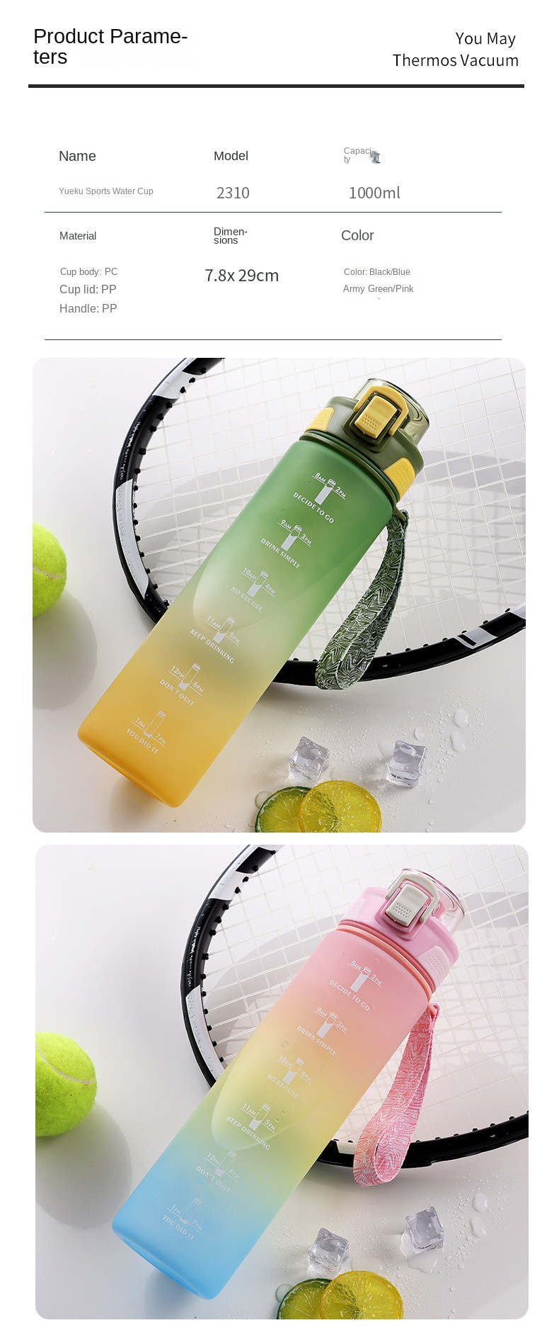 Customized Portable Summer Large Capacity Personalized Sports Water Bottles Plastic Water Bottle 1000ml 32oz Outdoor Sports Activities Travel Cycling