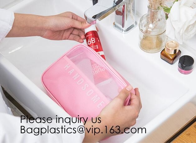 New Fashion Travel Makeup Brush Mesh Cosmetic Bag,Portable Canvas Travel Organizer Cosmetic Bag Toiletry Makeup Wash Bag