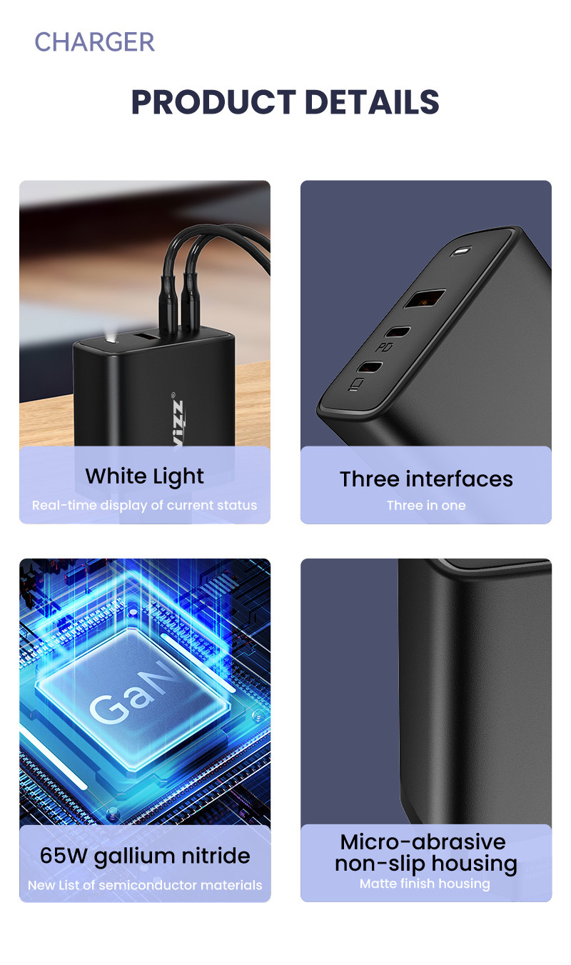 Super Fast 65w GaN Charger Quick Charging Portable Travel Charger