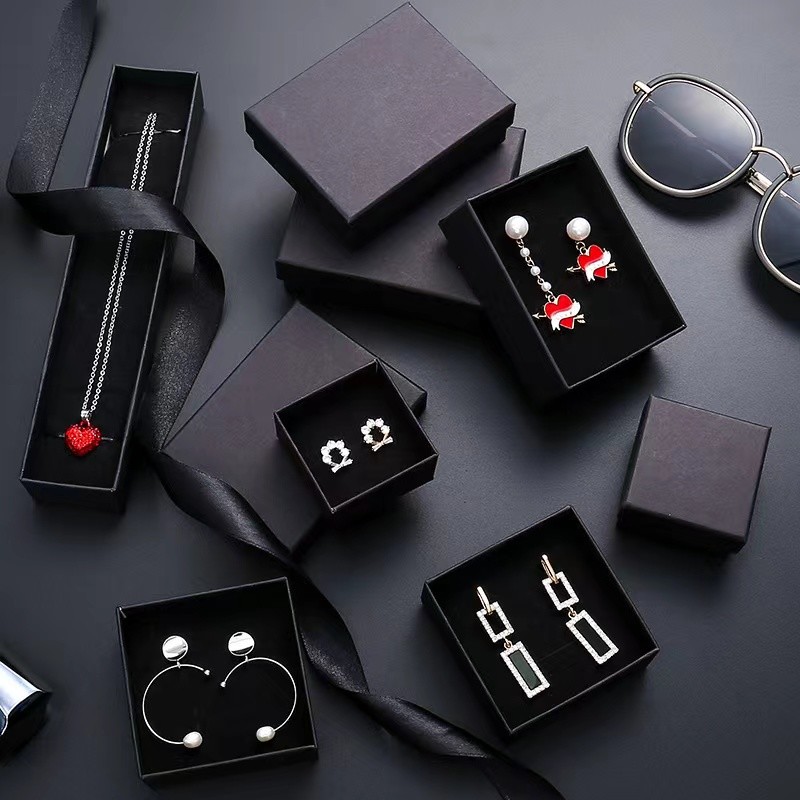 Black Paper Jewellery Packaging Jewelry Box For Earrings And Necklaces