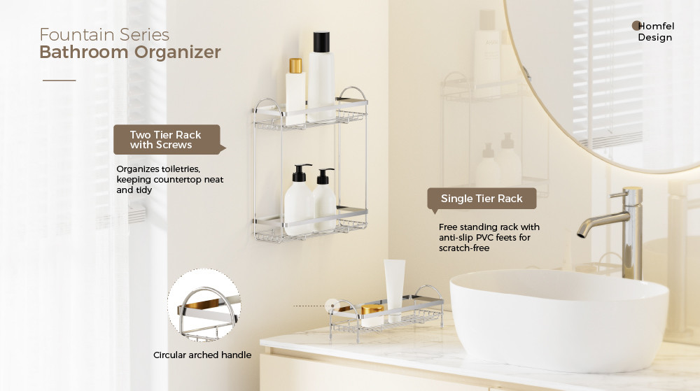 2 tiers Easy Install No-Drilling Wall-Mounted Shower Caddy stainless steel Organizer Rack for Bathroom