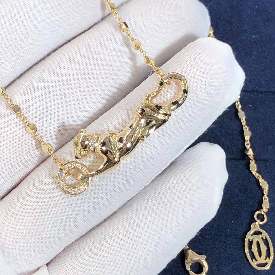 Car Tie 18k Gold PanthèRe De Car Tier Necklace Rose Gold Tsavorite Garnets VVS Diamonds
