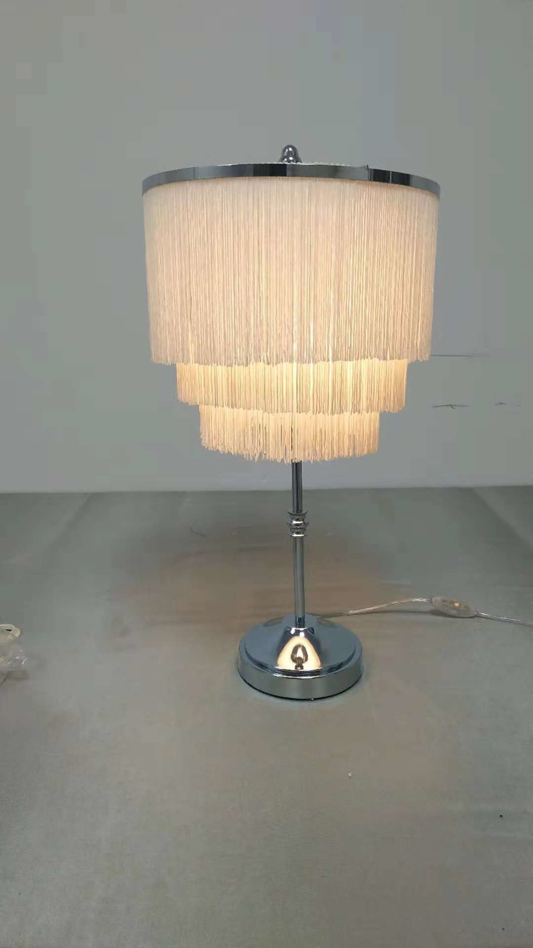 Vintage 2 Layer Pink Fringe Table Lamp H0.4m With Brass Base