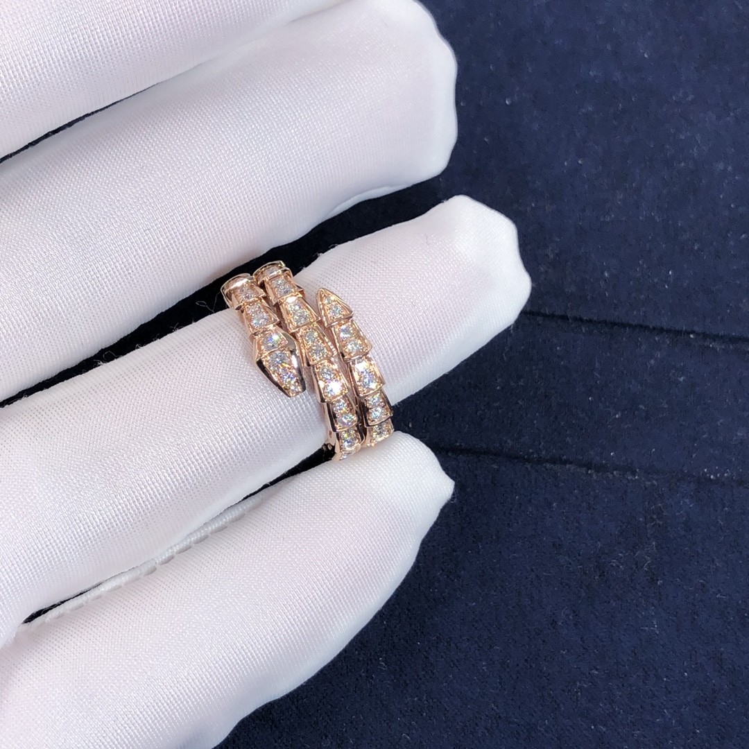 Elegant 18K Gold 2 Row Diamonds Serpenti Viper Ring Diamond Ring Yellow Gold White Gold