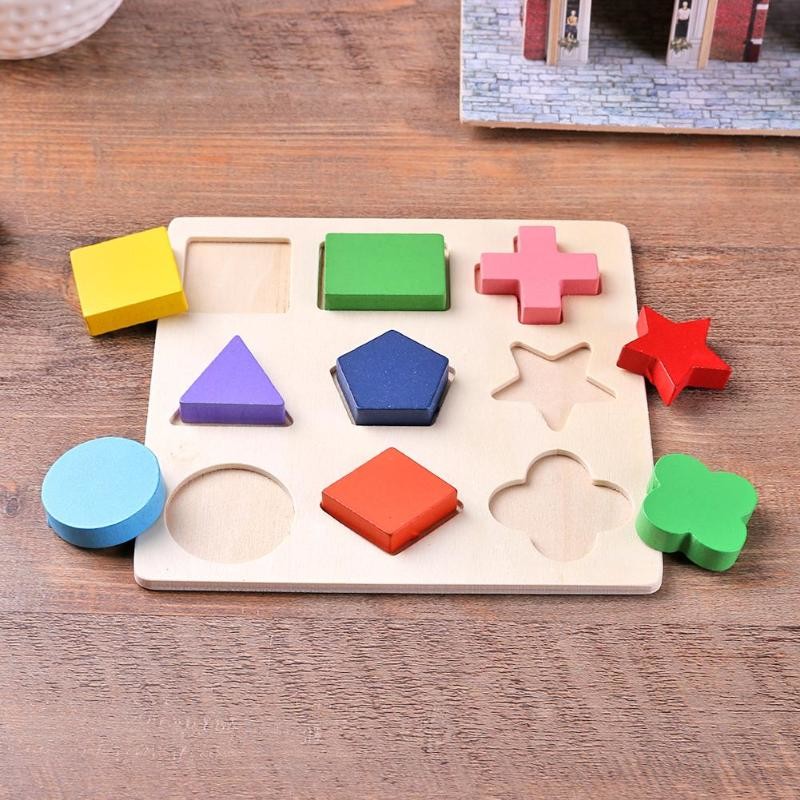 Sorting Wooden Montessori Baby Toys Geometric Wooden Blocks 15cm Preschool