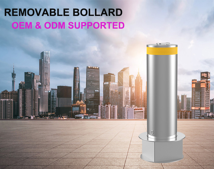 Cylinder Removable Brushed Automatic Rising Bollards 304 Stainless Steel