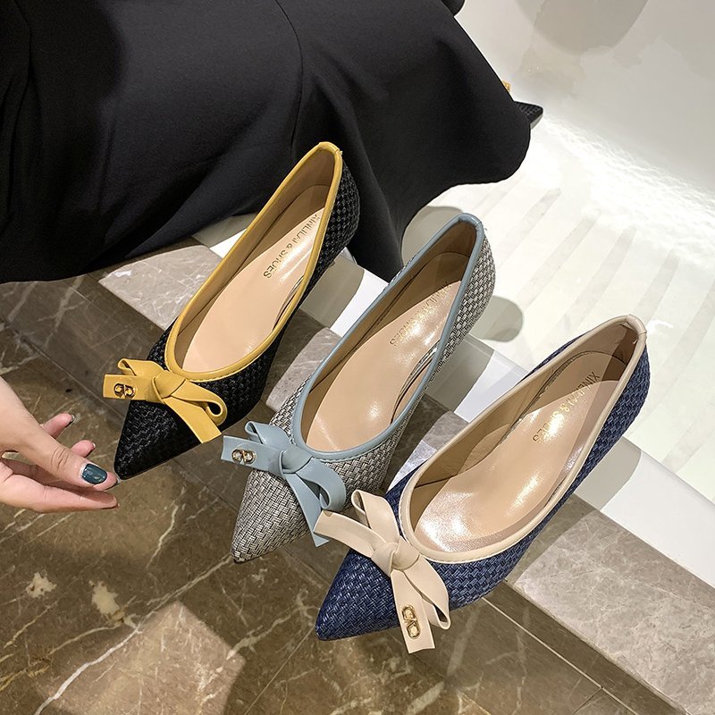 Pointed Head Lady Shallow Mouth Business Elegant High Heeled Shoes Patchwork Color