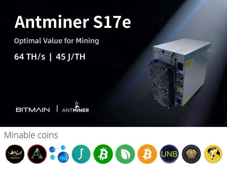 BTC Coin SHA-256 Ethereum Mining Machine Bitmain Antminer S17e 64T 2880W