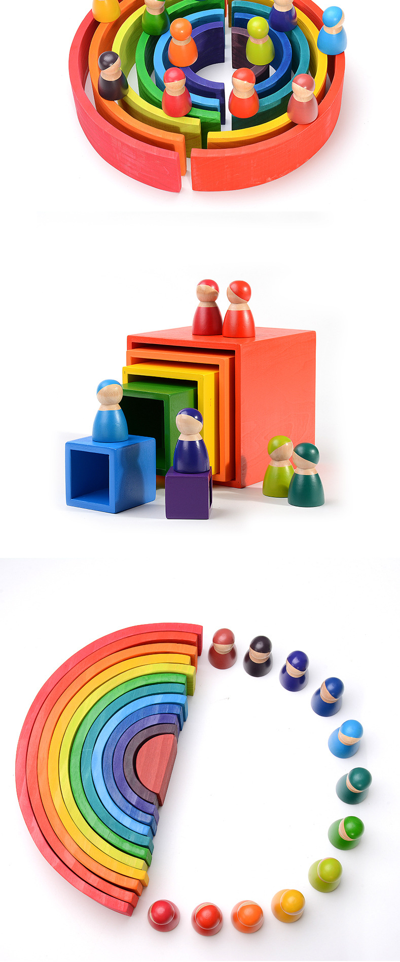 3D 2.75in Stacking Rainbow Wooden Rainbow Stacker 12 Piece