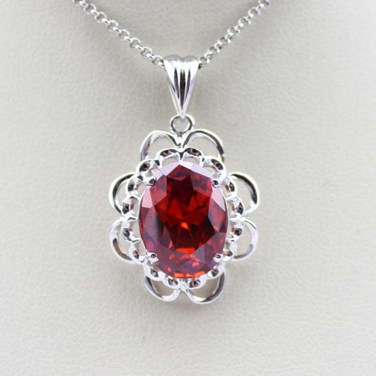 Sterling Silver Jewelry 10mmx12mm Garnet Cubic Zirconia Pendant (PSJ0177)