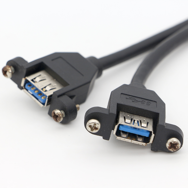 Y Splitter Screw Locking Stud Dual USB 3.0 Type A Female Panel Mount USB Cable with Molex