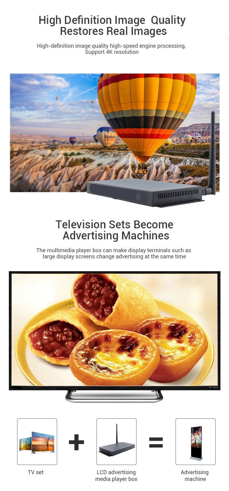 4K High-Definition Embedded System Android Media Player Box Used For Digital Signage Display