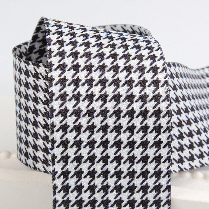 40mm Double Face Polyester Hound Stooth Ribbon for Ribbon Bow Making and Garment Decoration