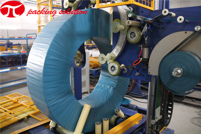 Full Auto Big Aluminium Coil Stretch Wrapper Double-C Type Track Closed 220V OD 1100-2200mm
