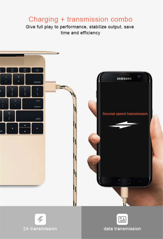 1m 3ft Fast Charging Micro USB Data Cable Nylon Braided Data Sync