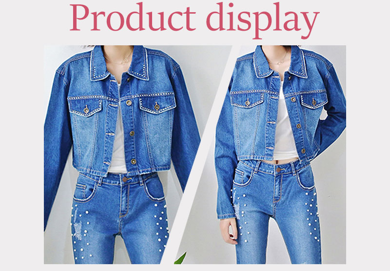 Custom Casual Womens Short Jean Jacket , Slim Fit Jeans Coat For Ladies