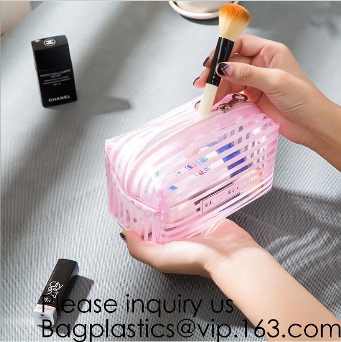 Clear Zipper Pouch with Strap Makeup Bag PVC Cosmetic Pouch,Printing Clear k Cosmetic PVC Pouch, bagease, bagplast