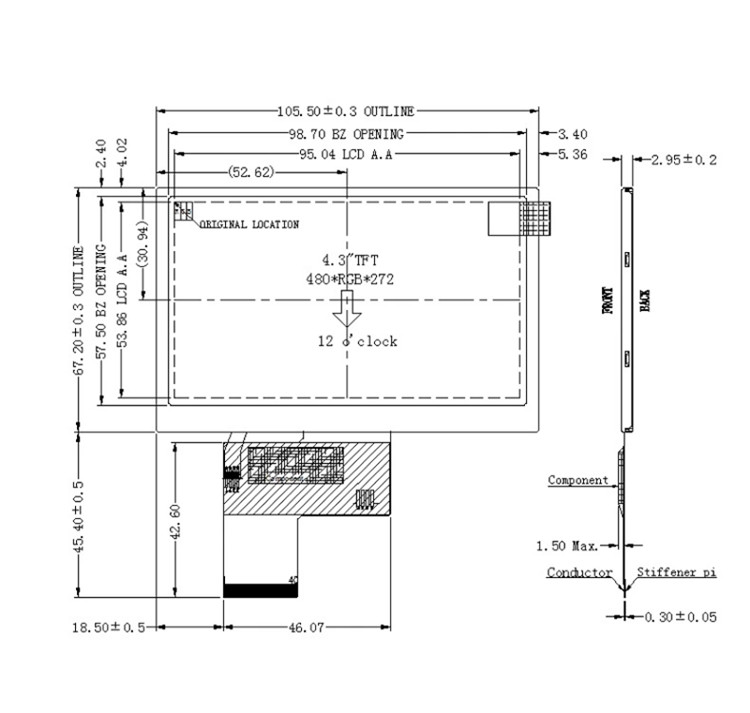 480x272 4.3Inch ST7282E Tft Lcd Touchscreen Display