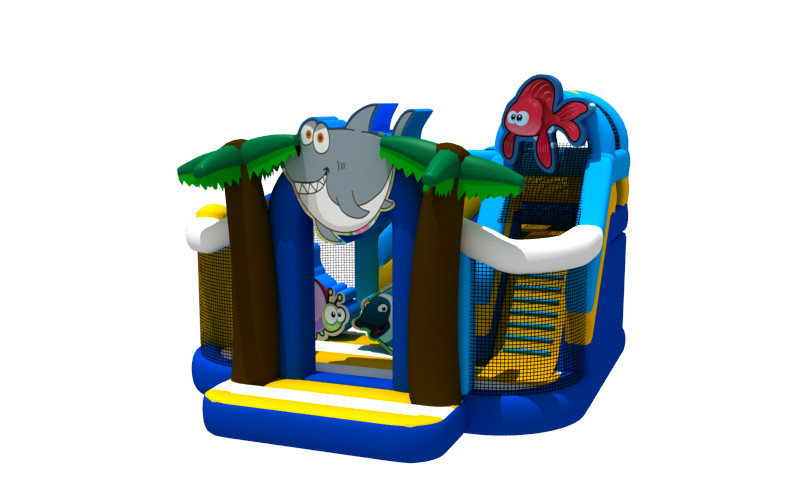 Funny Ocean Theme Shark Anime Inflatable Bouncy House With Slide Inflatable Jumping House Combo
