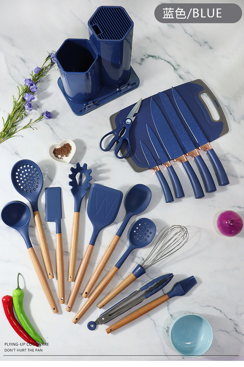 19Pcs Kitchen Utensil Set Easy to Clean Wooden Kitchen Utensils, Cooking Utensils for Nonstick Cookware Kitchen Gadgets