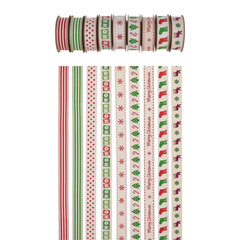 15mm*3y Christmas Gift Ribbon Printed White Cotton Ribbon For Presents