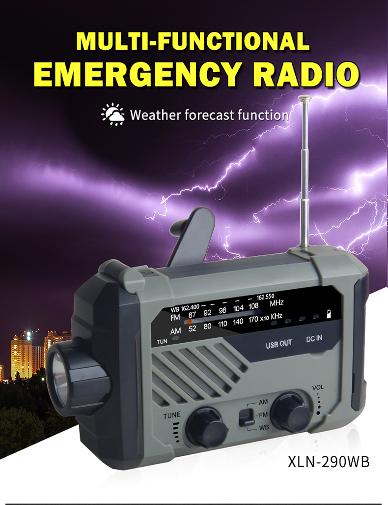Solar Panel Powered Waterproof Emergency Radio Hand Cranked Multifunctional