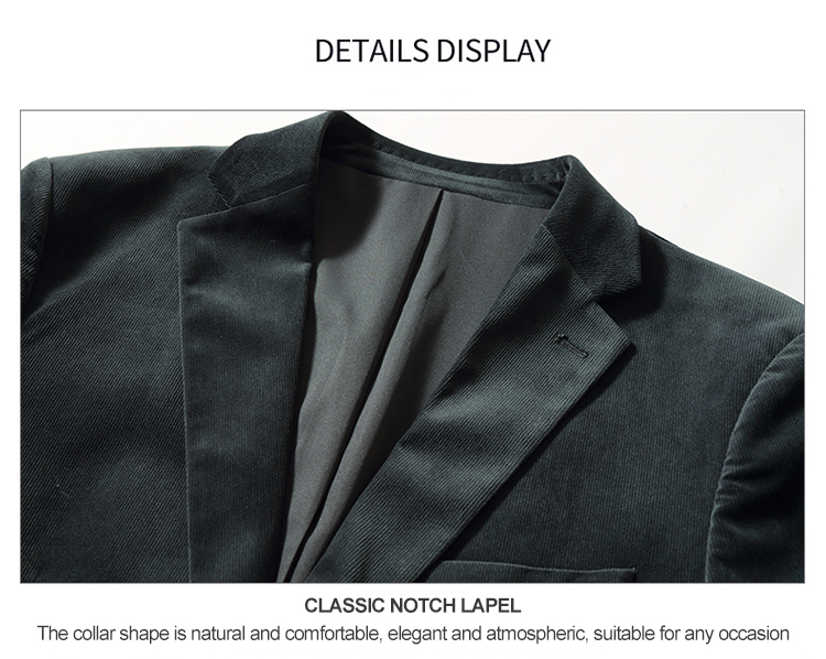 Men's End Corduroy Single Suit Blazer Jacket with Striped Velvet and Horn Button