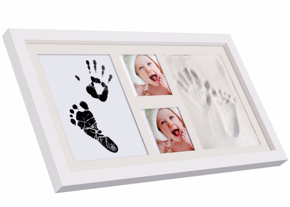 Wooden Baby Hand and Footprint Photo Frame Souvenir With Ink Pad