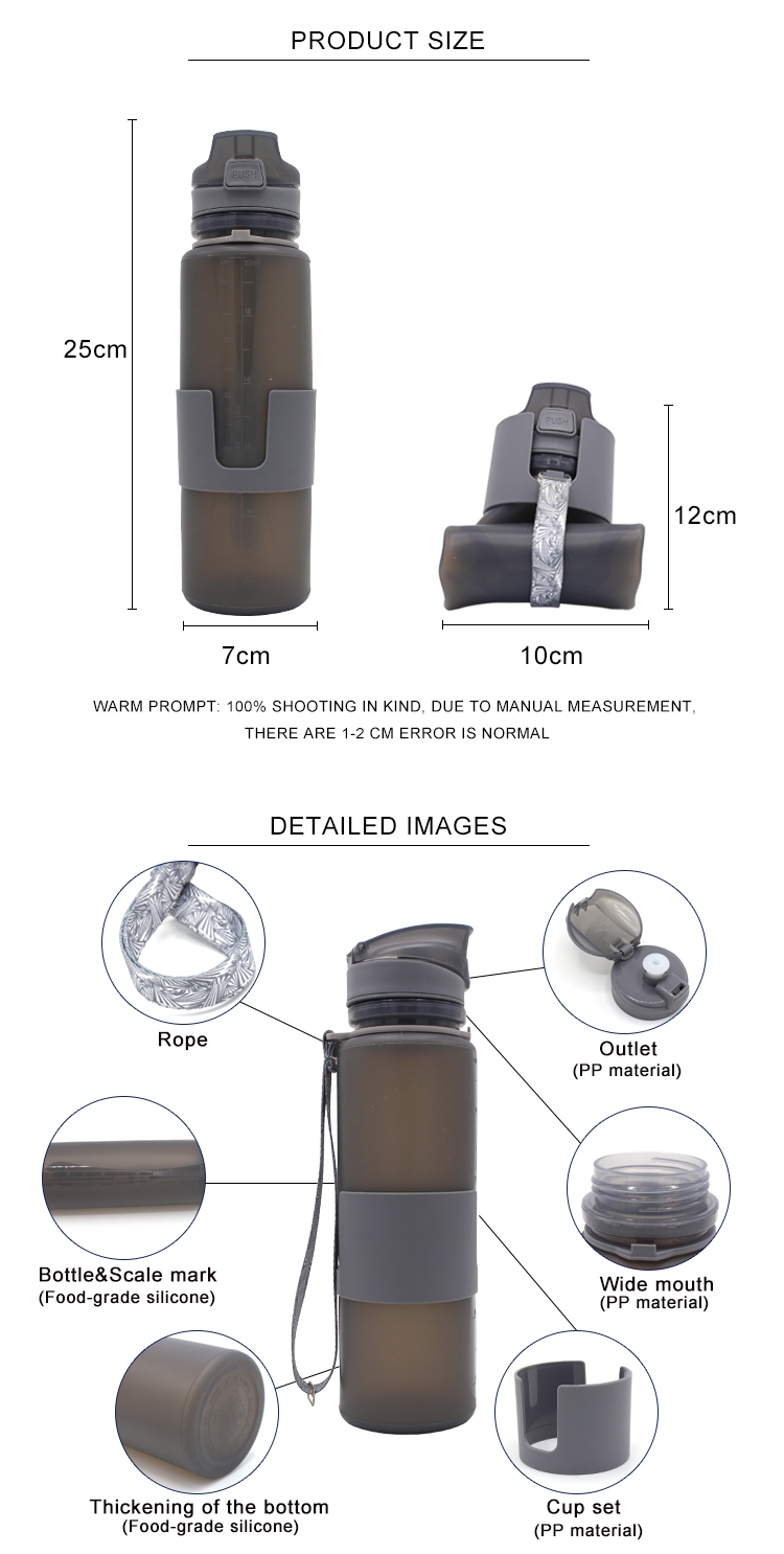 650ML Lightweight Collapsible Silicone Water Bottle
